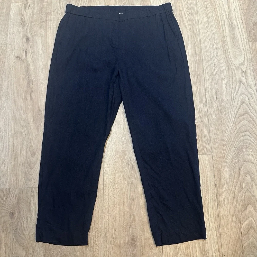J. Jill Pants Women Large Navy Linen Straight Leg Lagenlook Minimalist Coastal‎
